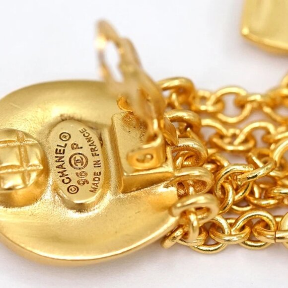 CHANEL CC Logos Fringe Dangle Earrings Gold Tone 96P Auth w/Box #787-32 - Picture 5 of 6